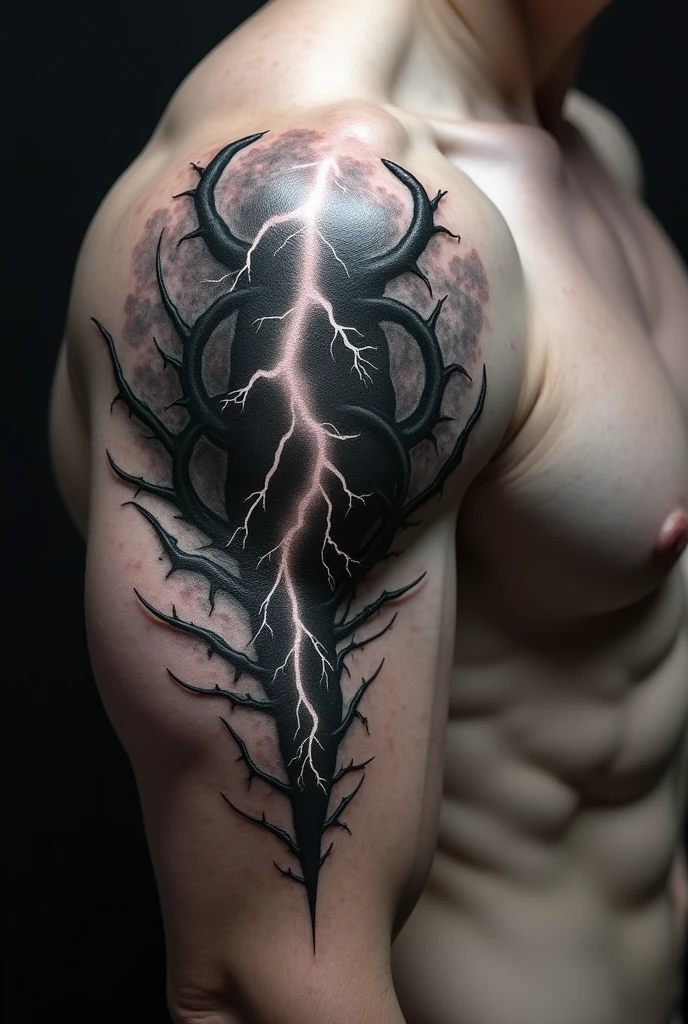 Tattoo with lightning bolts combined with thorns