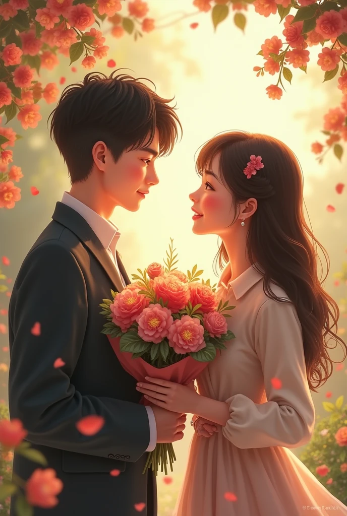 Make a boy proposal to girl with flowers girl name Jerin