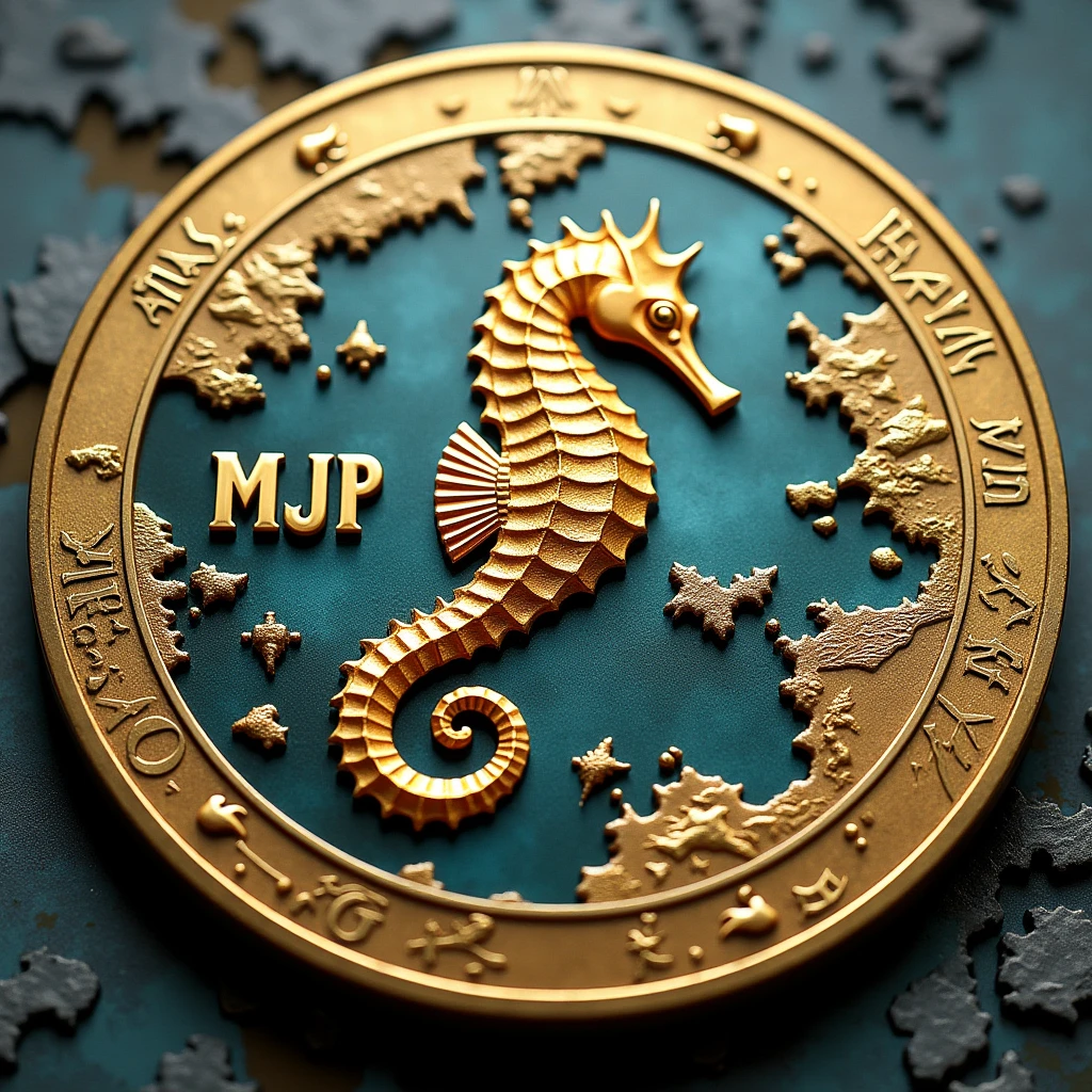 Coins will be made with the letters MJP in the center.. Seahorse design in the center. Money, high quality, A luxurious image. There are secret maps of JAPAN and MARASHIMA on the outside..
Background is watermark