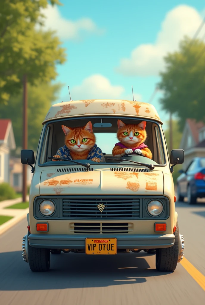 A cat teenager driving a little ??? to school in his Van with a Wisconsin plate