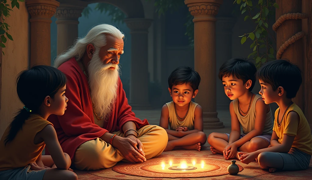 Kids listening to Hindu puranik stories template