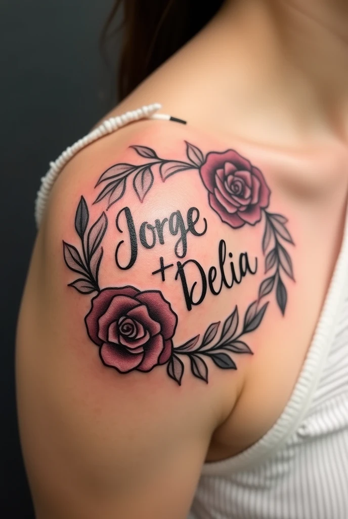 You can create a tattoo design of my grandparents. Their names are Jorge and Delia.,We are believers in God,My grandfather loves basketball and my grandmother loves roses.,only letters