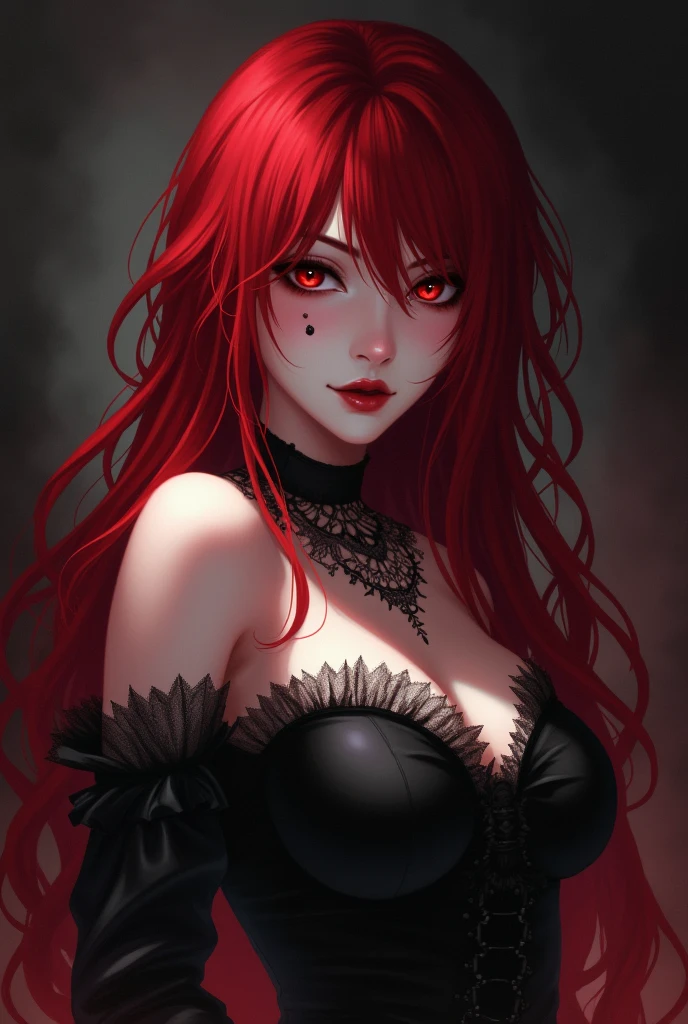 Woman, redheadwear, gothic, sexly, three moles on the face, アニメ, safada