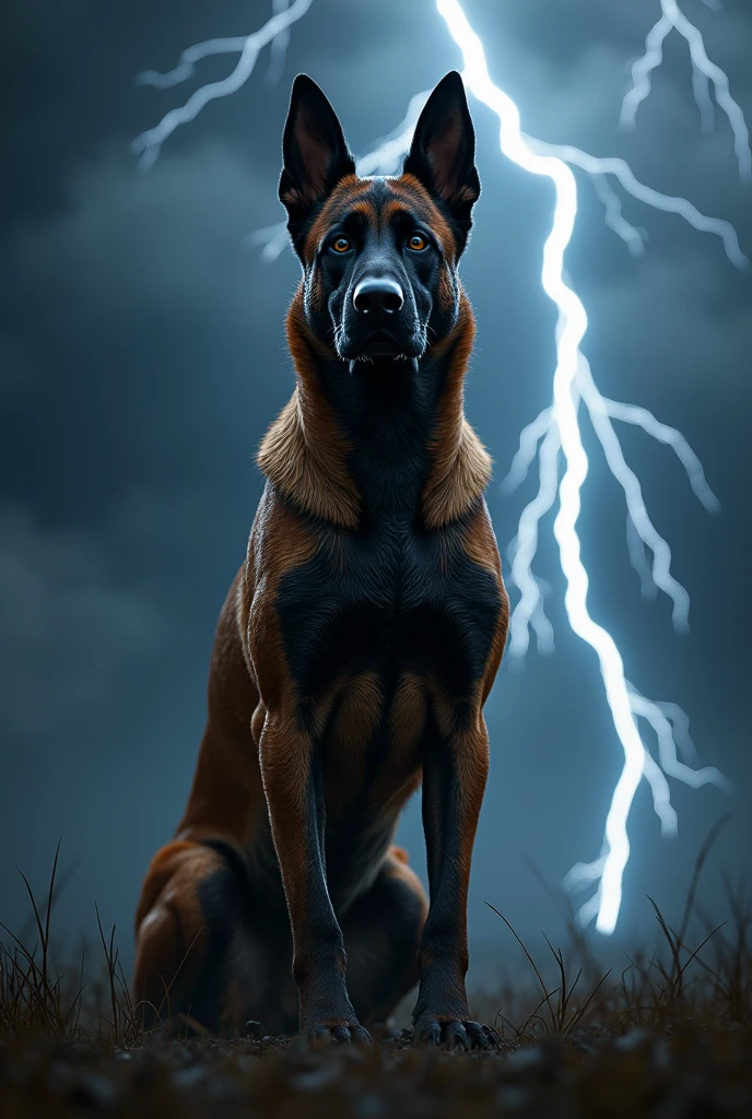 Belgian malinois with lightning and thunder effect