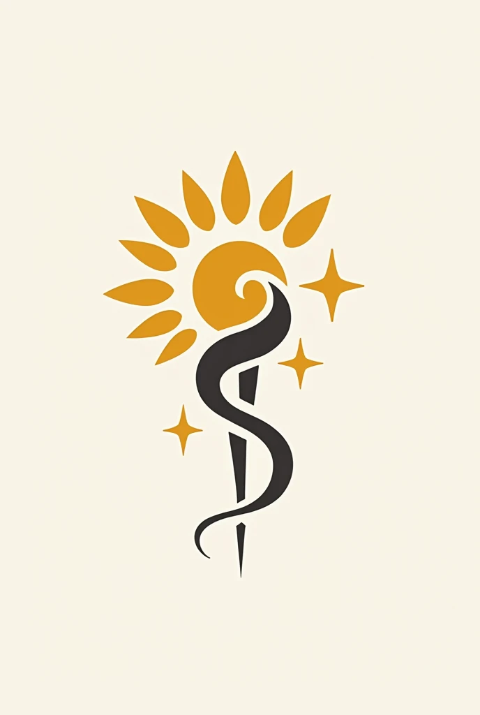 A logo with abstract shapes, for a medical clinic, mixing the symbol of Hermes&#39; caduceus with sunflower, and the stars along the caduceus in the vertical of the southern cross constellation. vector style, simple colors and shapes, simple strokes, solid colors. The logo must be in 4X4 format, must not be vertical.