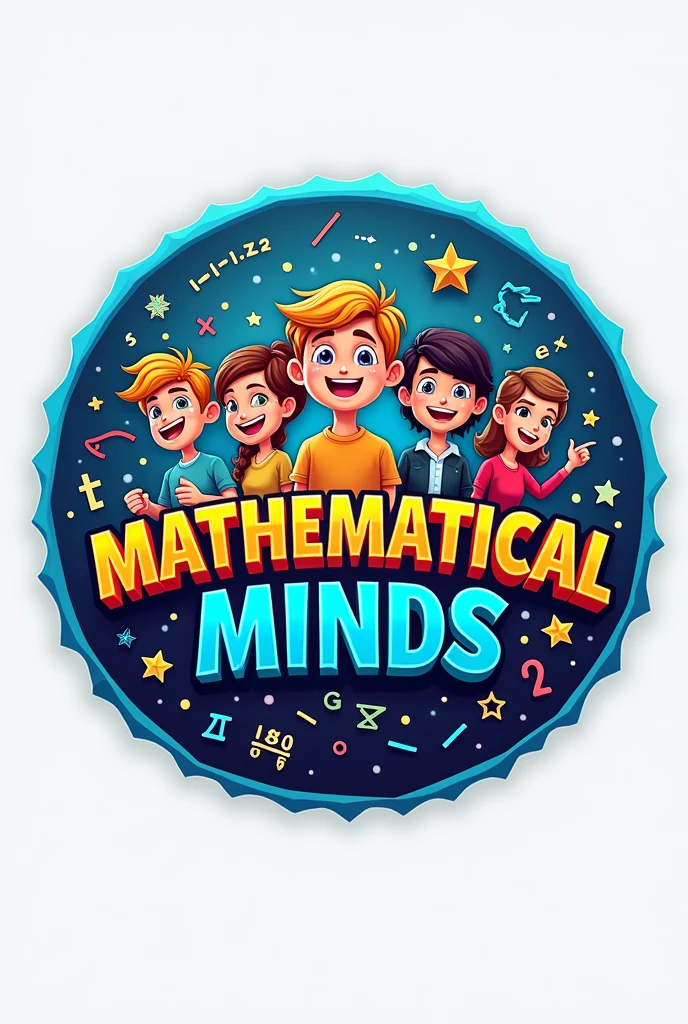 Circular logo for a math game with the title "mathematical minds"
