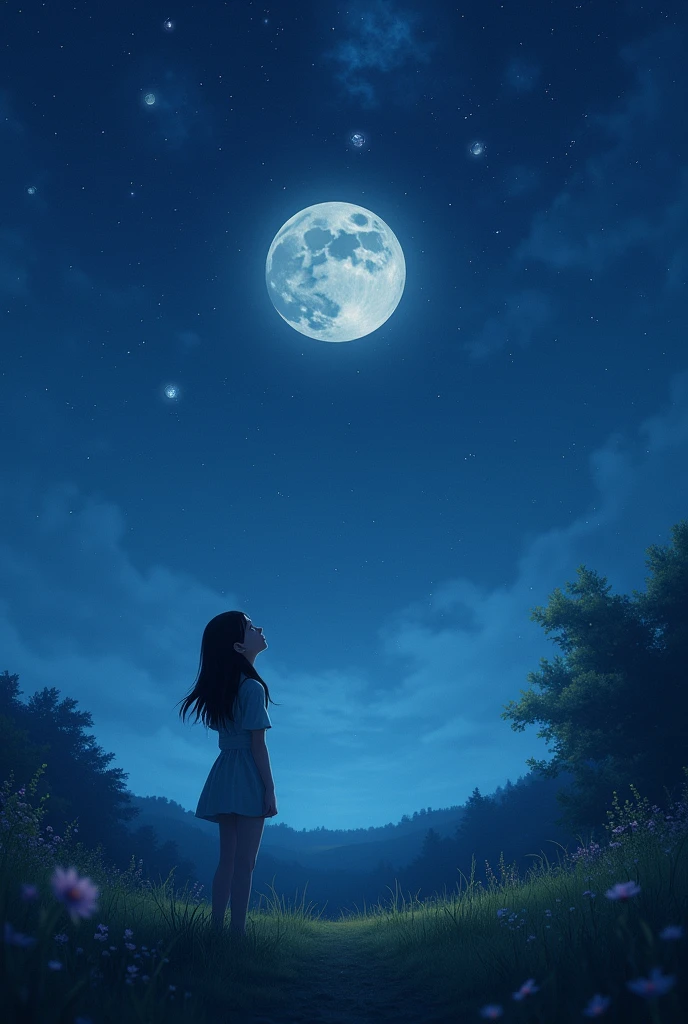 summer、Mysterious night sky、Moonlit、Girl Looking At The Stars、Healing、