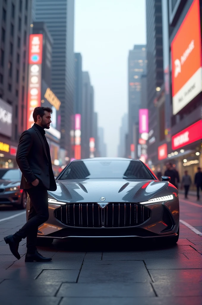 A car of the year and a person walking 