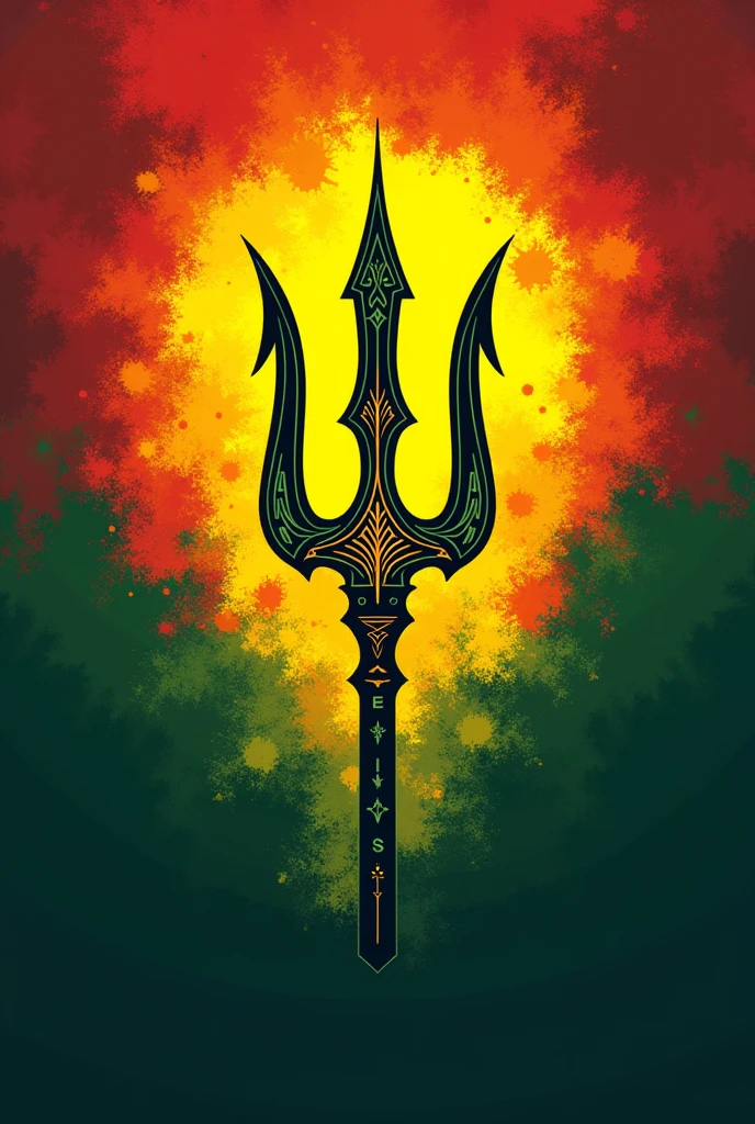Create a logo with the color theme of axé that has the trident of exu
