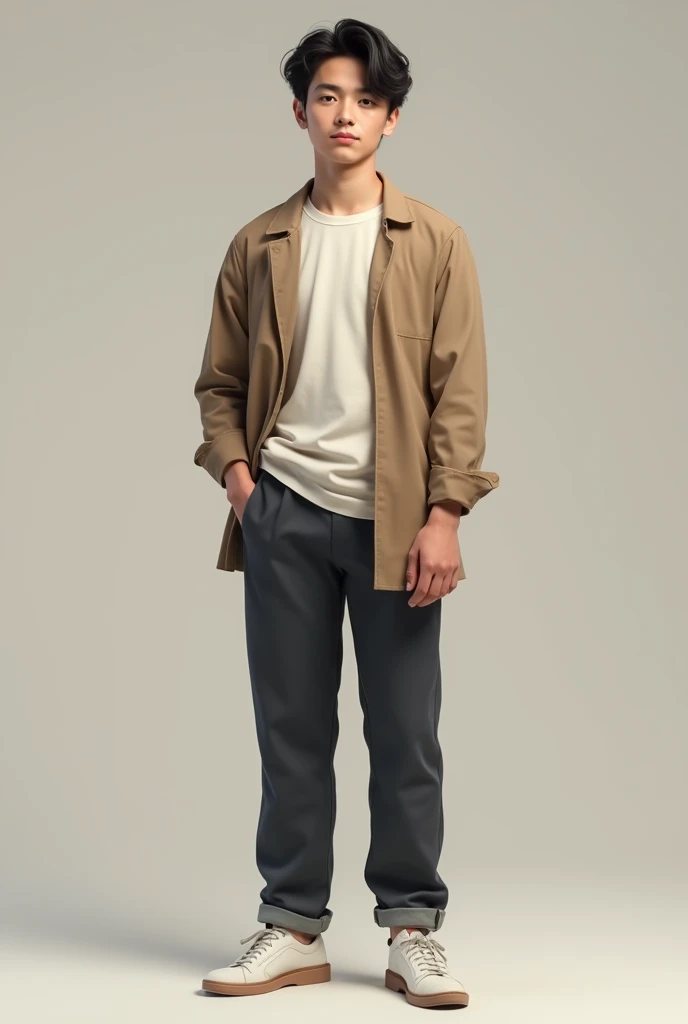 I want a Japanese Jordanian boy , student , adolescent , handsome , white and very attractive realistic . Same full body photo  