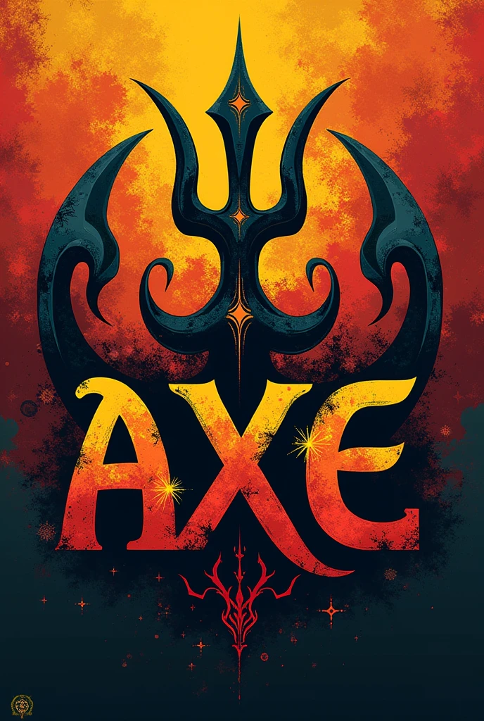 Create a logo with the theme of the color of axé that has the name, the color of axé and the trident of exu