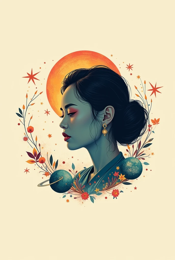 a logo with centralized writing HA VI with a capital letter and PHAM with a lowercase letter, written with planet being the name highlighted
with planet elements, the shadow of a woman making a headline, a radiant star, a simple contemporary art background