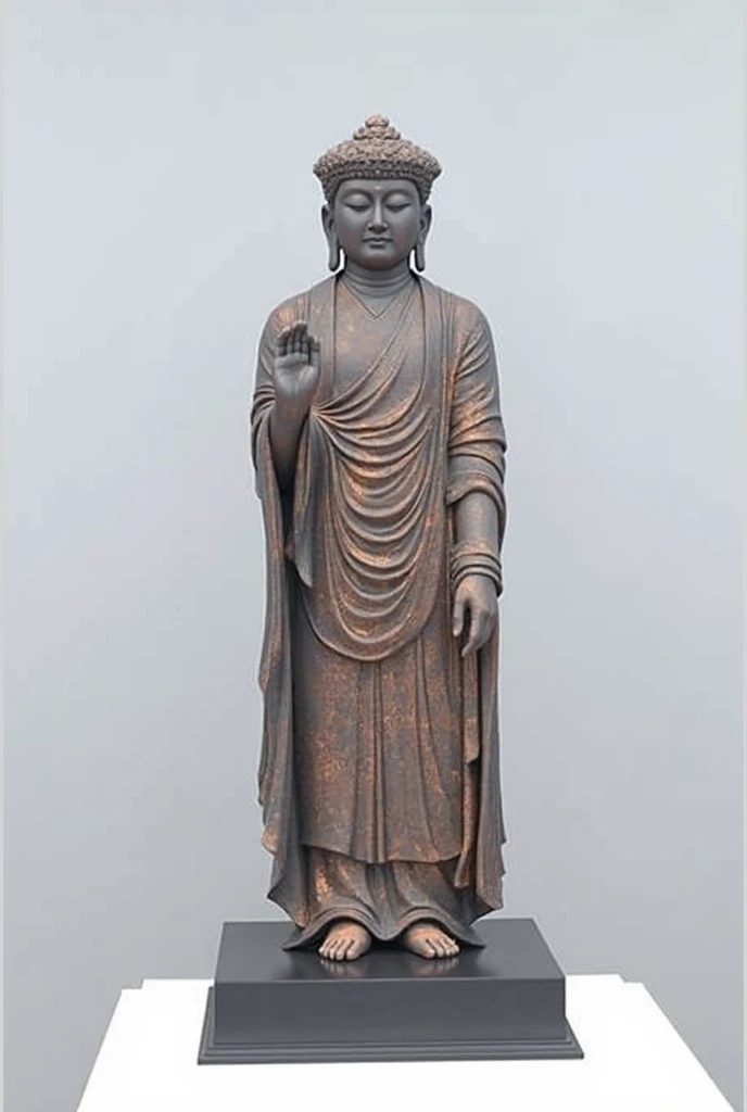 ((masterpiece, highest quality, Highest image quality, High resolution, photorealistic, Raw photo, 8K)), ((Extremely detailed CG unified 8k wallpaper)), (huge stunning goddess shot, very hot and sexy, jaw-dropping beauty, perfect proportions, beautiful body, slim body beauty:1.4), Wooden Buddha, wooden Buddha on a pedestal on a gray background, by Sesshu Toyo, wooden Buddha, charming goddess, height 369 cm, Kamakura period, Buddhist, by Kanō Sanraku, Tenshō Shūbun, by Sesshu Toyo, view from below,