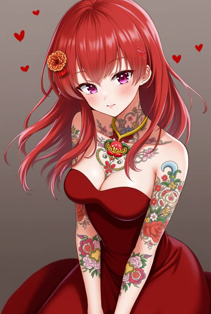 Lady,Red hair,dress,beautiful,anime,tattoo