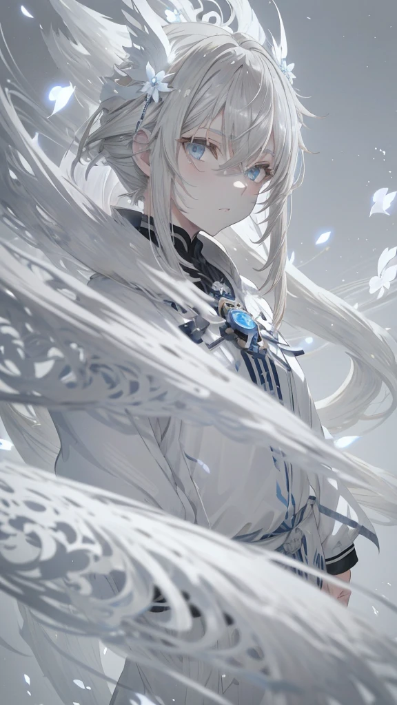 anime girl with Gray Hair and blue eyes and white flowers, Gray Haired deity, Gray Haired, with long Gray Hair, with Long white hair, Gray Hairの, White fox, White Fox Anime, Silver Hair, Avatar Image, Long white hair!!, flowing Gray Hair, Gray Hair!!!!!, Gray Hair!!!!, Hajime Yatate, Gray Hair!!!