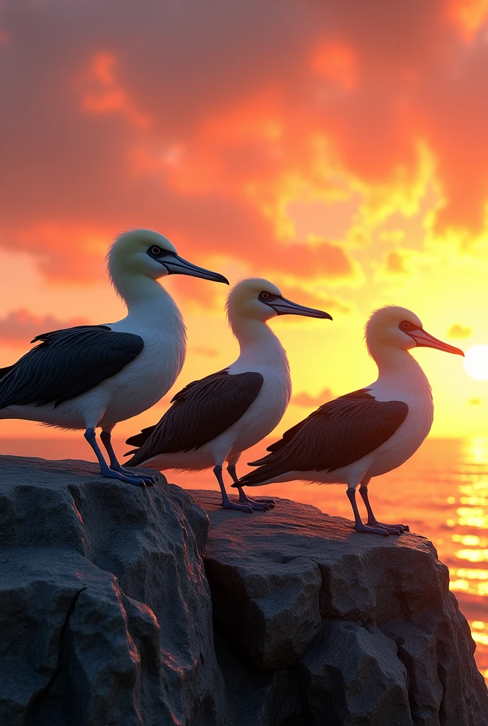 3 adult alactraze standing on a cliff at sunset
