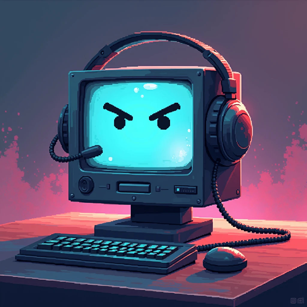 Icon monitor wearing a headset Gamer Pixel Art Retro 4K Full HD