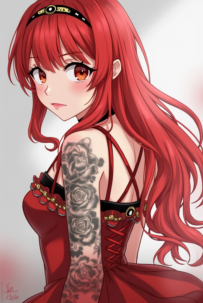 Lady,Red hair,dress,beautiful,anime,tattoo