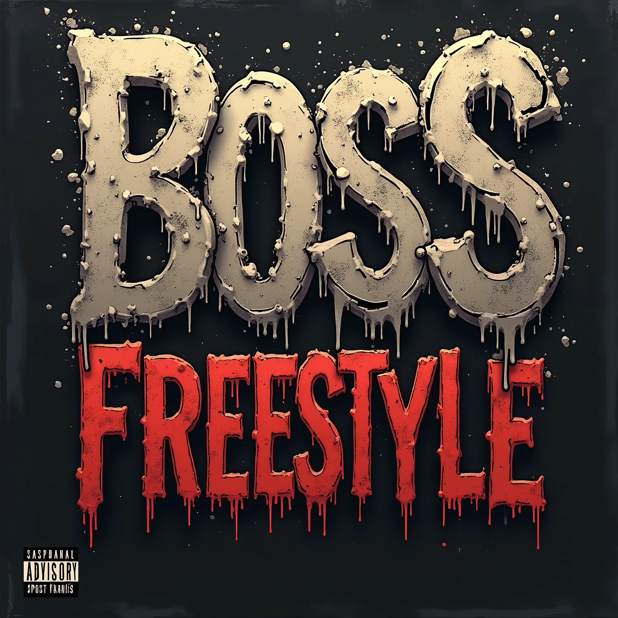 colored album art, hip hop music album cover, rap album cover, Boss Freestyle 써줘, Black background, dripping ink letters