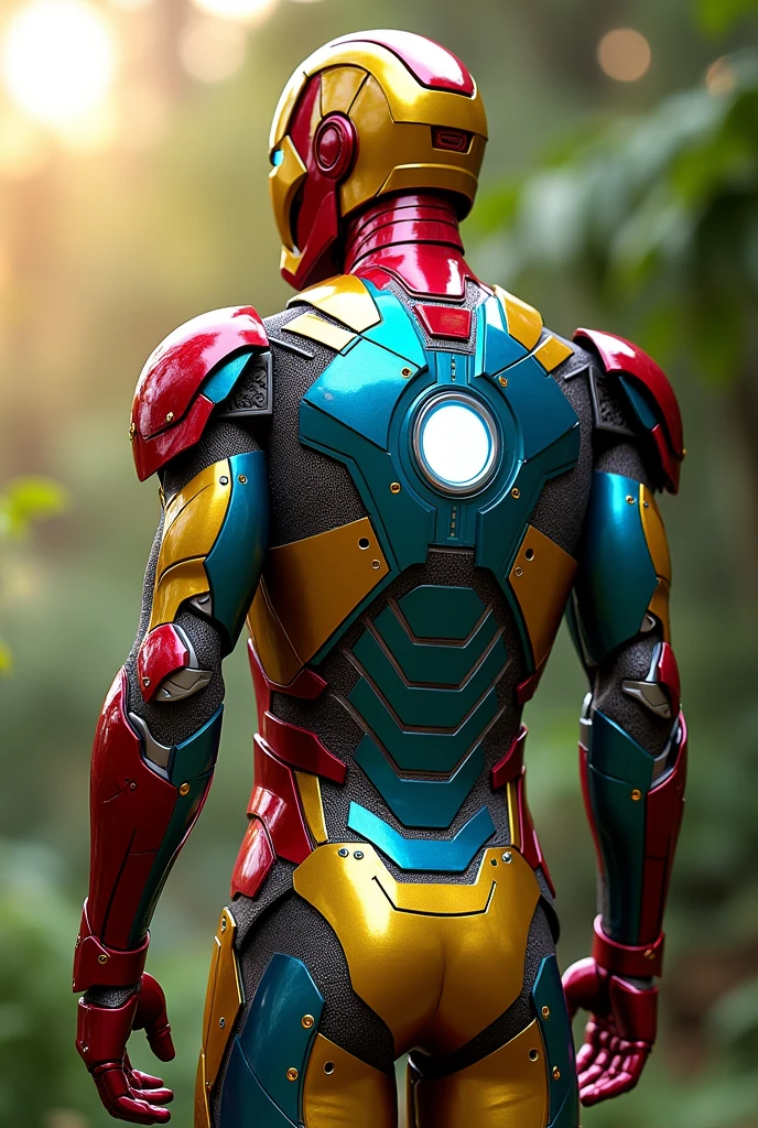 Chat create a back armor of Iron Man from the first movie with the painting inspired by the colors of Brazil , Unripe, yellow , cerulean ...