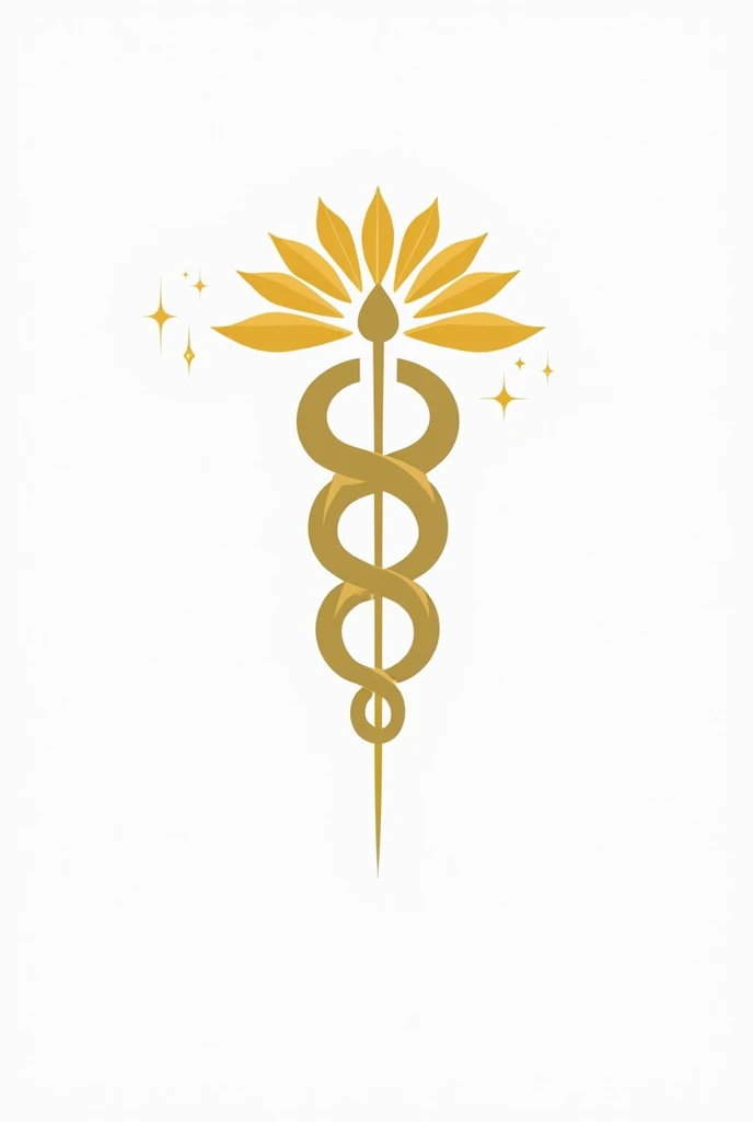 A logo with abstract shapes, for a medical clinic, mixing the symbol of Hermes&#39; caduceus with sunflower, and the stars along the caduceus in the vertical of the southern cross constellation. vector style, solid colors. The logo must be in 4X4 format. Ratio 4:4. white background. Background transparent.