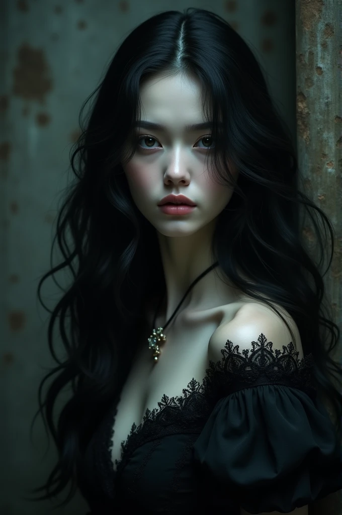 A gothic woman with wavy hair