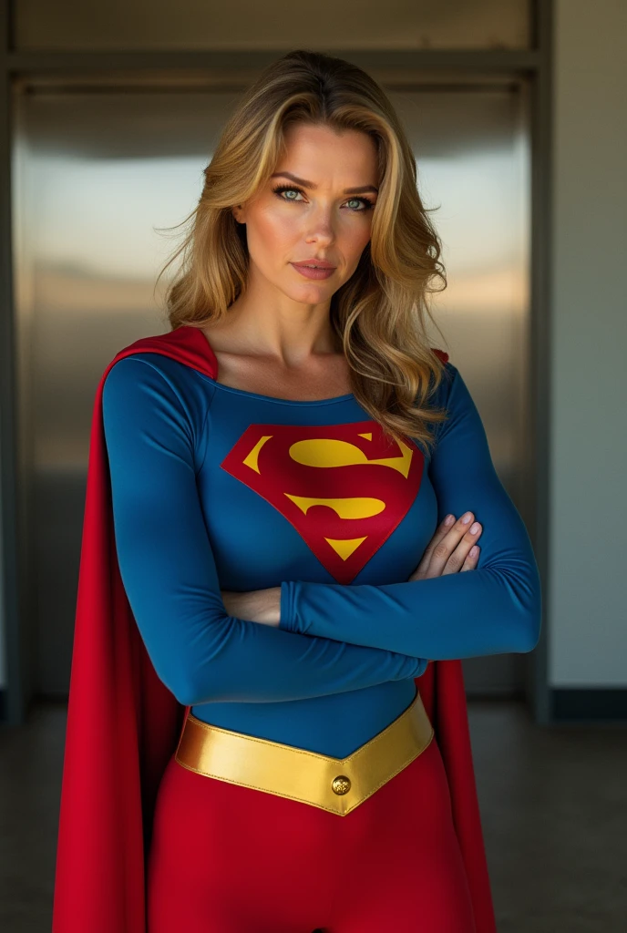 (((very beautiful old Supergirl (((1980s costume))) Julie Hagerty))) Super woman Julie Hagerty; confident, powerful, indestructible, attractive; big and firm chest; strong ; arms crossed, levanta facilmente uma geladeira sobre sua cabeça; arms of a strong woman. HD. Photograph, ((realism)), extremely high quality RAW photograph, ultra detailed photograph, sharp focus, high resolution, (detailed skin:1,3),high quality, film grain, Fujifilm XT3,Highly Detailed, movie, (Cinematic Photo:1.3) of (Realistic:1.3)