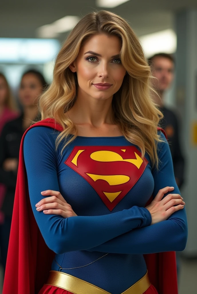 (((very beautiful old Supergirl (((1980s costume))) Julie Hagerty))) Super woman Julie Hagerty; confident, powerful, indestructible, attractive; big and firm chest; strong breasts; arms crossed, levanta facilmente uma geladeira sobre sua cabeça; arms of a strong woman. HD. Photograph, ((realism)), extremely high quality RAW photograph, ultra detailed photograph, sharp focus, high resolution, (detailed skin:1,3),high quality, film grain, Fujifilm XT3,Highly Detailed, movie, (Cinematic Photo:1.3) of (Realistic:1.3)