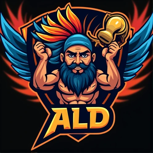 sports logo with the name ALD with an Indian mascot holding a trophy with the word goat written inside with the Argentine flag behind it