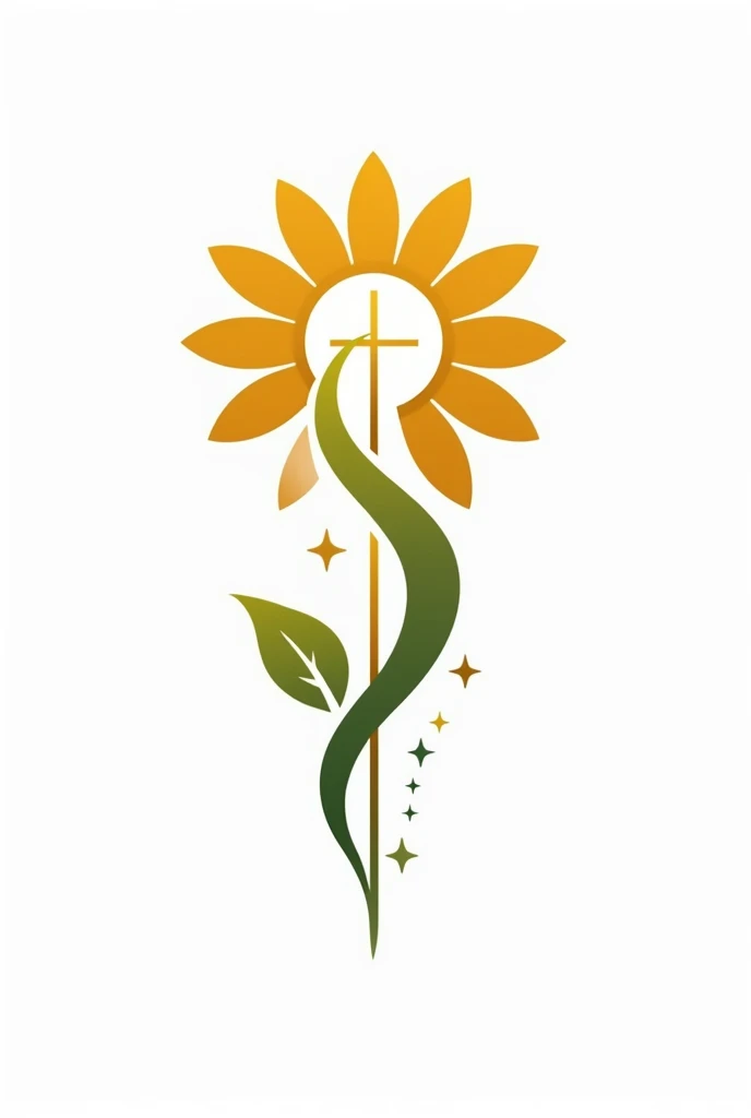 A logo with abstract shapes, for a medical clinic, mixing the symbol of Hermes&#39; caduceus with sunflower, and the stars along the caduceus in the vertical of the southern cross constellation. vector style, solid colors. The logo must be in 4X4 format. Ratio 4:4. white background. Background transparent.