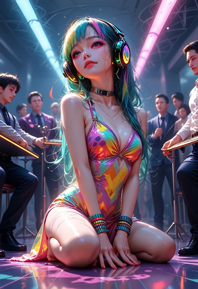 score_9, score_8_up,score_7_up, masterpiece, best quality, perfect anatomy, very aesthetic, official art, 8k,Ama Liu, sensual, A Discerning Eye, dominant, upper body, Female DJ, colorful clothes, Bizarre, bright appearance, Playful accessories, creative, creative, sensual, spontaneous, DJ Headphones, Mixing console, Music Club, night club, Independent theaters, People dancing on the dance floor, underground night club, high quality, skin texture, complex parts, (cinematic lighting), photo in RAW format, 8 K
