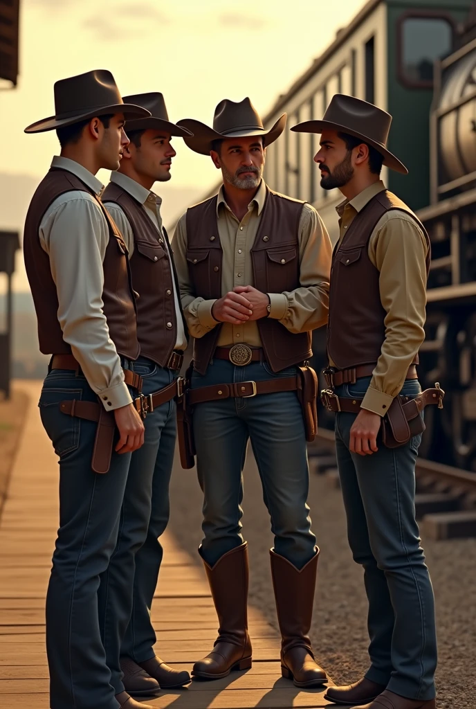 4 comwoy man saying goodbye to his friend at a train stop