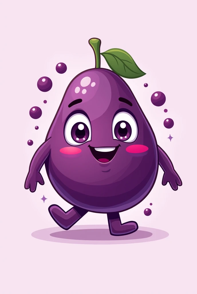 an acai logo, with a fun and relaxed açaí mascot doll with arms and legs.