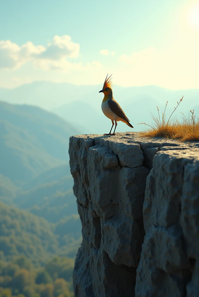 1 adult lark standing on a cliff at midday
