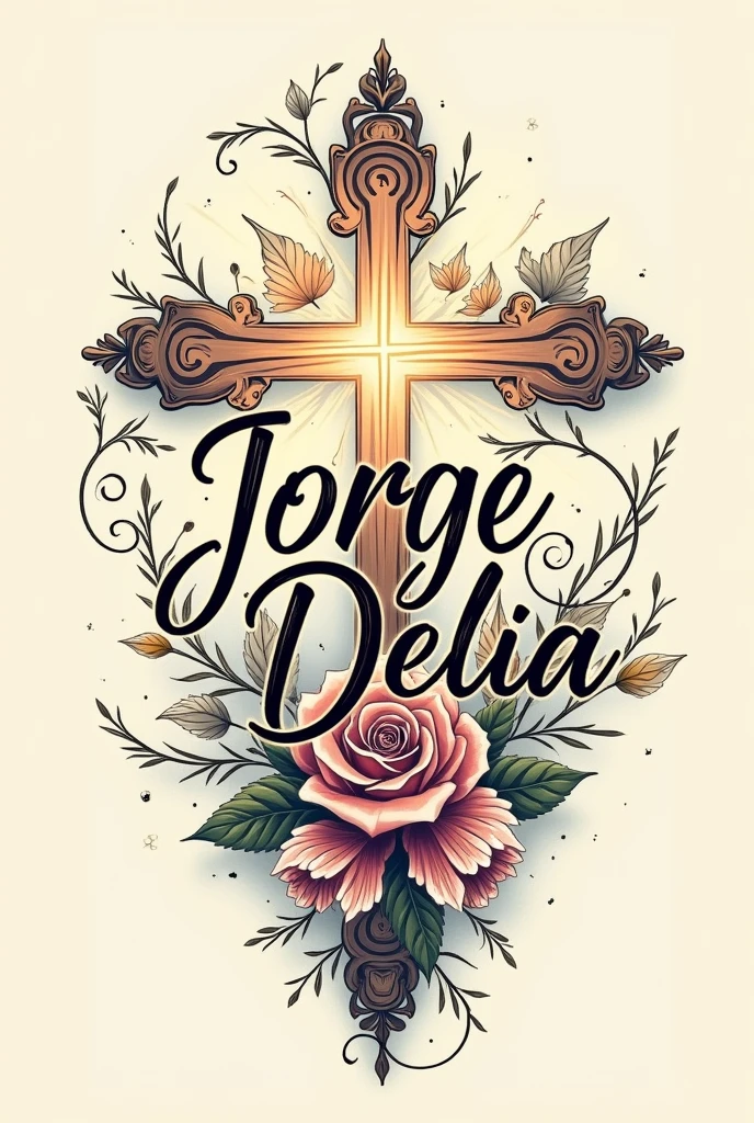 You can create a tattoo design of my grandparents. Their names are Jorge and Delia.,just letters and pretty ornaments something to remember them by,something emotional and a Christian cross