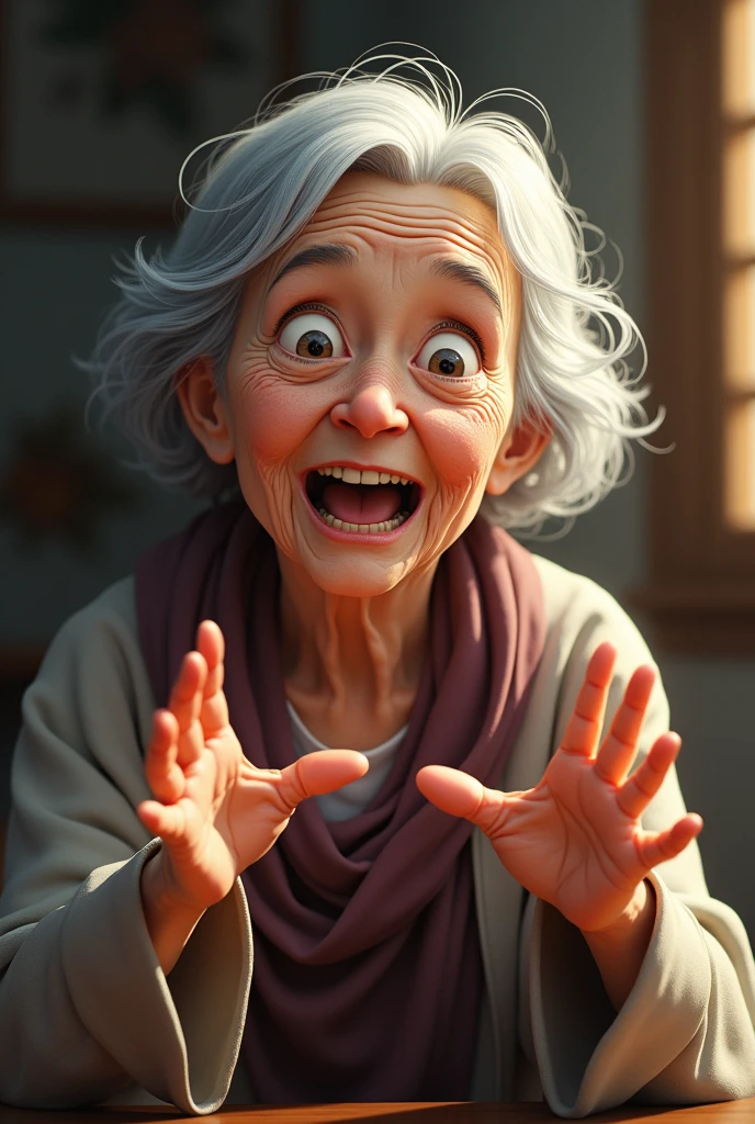 (photorealism:1.2), an old woman talking draw anime