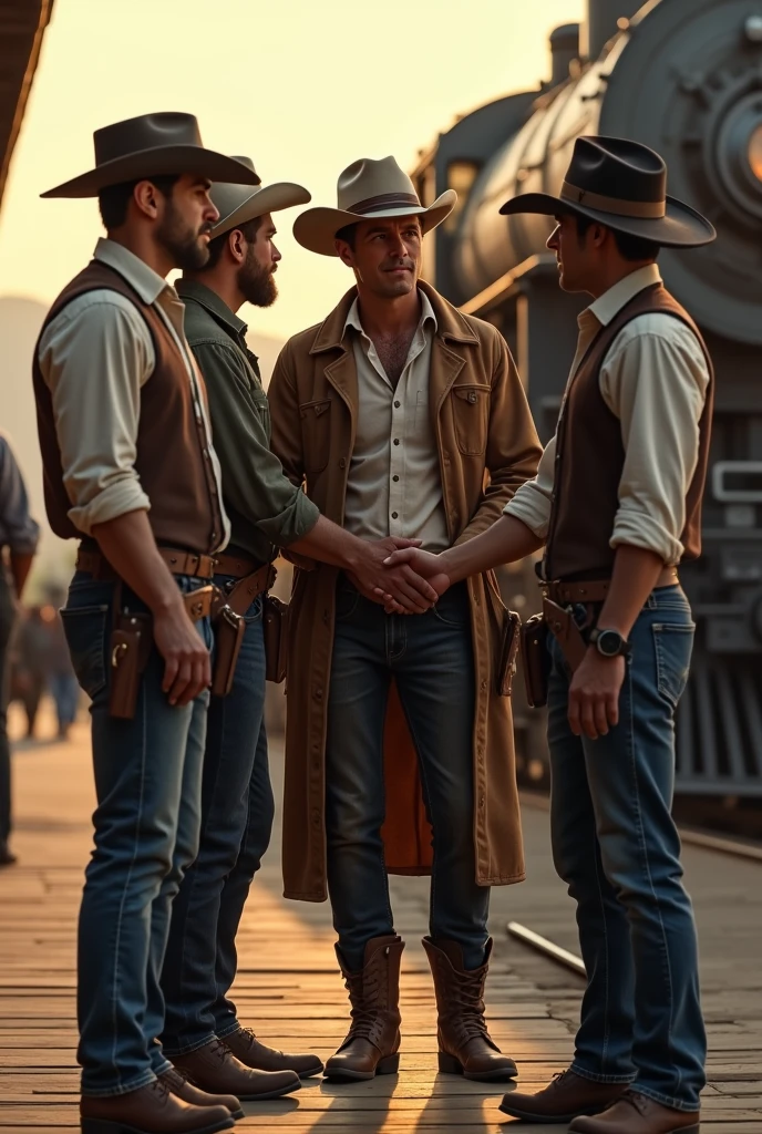 5 comwoy man saying goodbye to his friend at a train stop