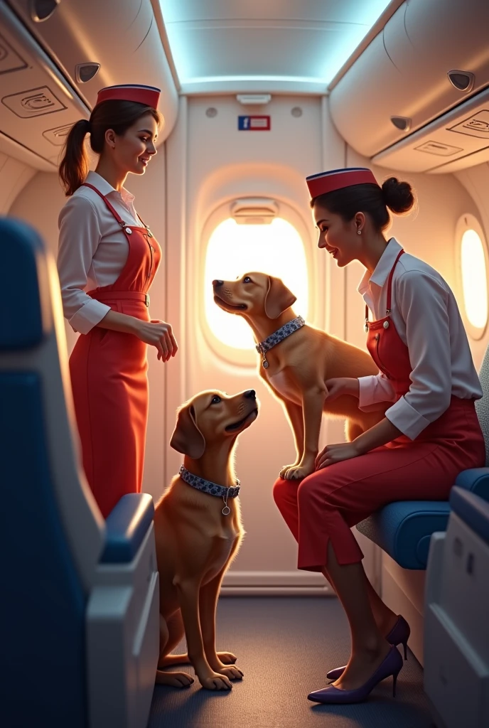 Generate an image related to an airline focused on pet transportation for more realistic advertising. The same one but with real people.