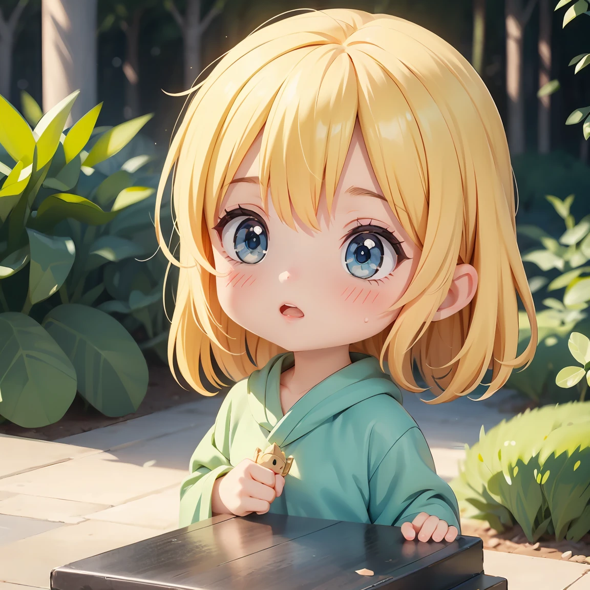 Super Chibi Character:1.8、Blonde Hair、Cute girl、Cute Costumes、Super Chibi Character:1.8、Turned to stone