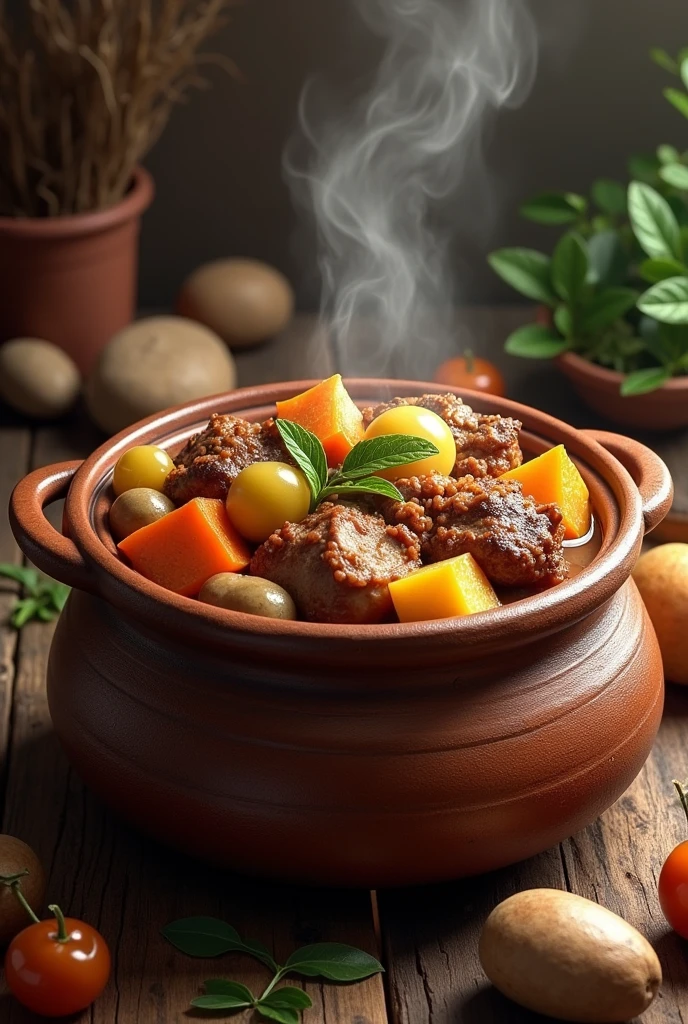 Realistic image of pachamanca in a pot