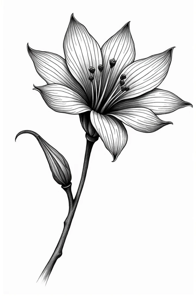Make an indigenous drawing in black lines of the rhexia flower