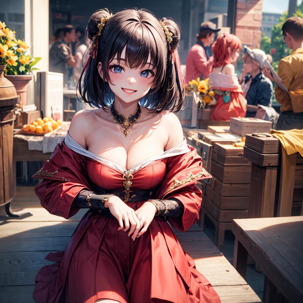 best quality, masterpiece, Ultra-high resolution, Reality, 1 Girl, Off-shoulder, Smile