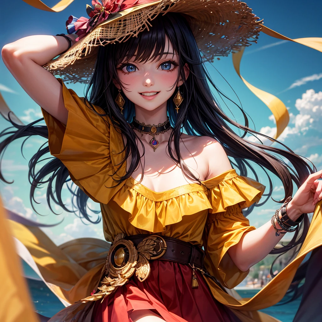 best quality, masterpiece, Ultra-high resolution, Reality, 1 Girl, Off-shoulder, Smile