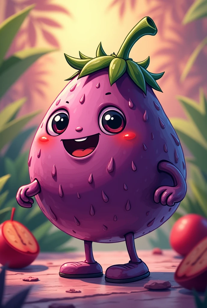 c a fun and relaxed açaí mascot doll with arms and legs. cuphead style
