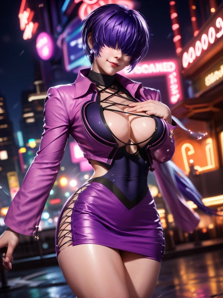 (at night), alone, in a video game scene a background of a beautiful city during the day raining, standing at attention, purple hair, ((purple hair)), 1 girl, alone, 20 years old, young woman, perfect hands and beautiful with perfect fingers, beautiful long legs, perfect legs, beautiful body, beautiful nose, beautiful character design, perfect face, look at the viewer (focusing on the entire character), closed mouth, Light_Smile, official art, CG wallpaper unity 8k extremely detailed, perfect lighting, bright and colorful front lighting, glowing skin (masterpiece: 1.0), (best quality: 1.0), ultra high resolution, 4K, ultra detailed photography, 8K, HDR, high resolution, nonsense: 1.2 , Kodak portra 400, film grain, blurred background, bokeh: 1.2, lens flare, (vibrant_color: 1.2), professional photography, (beautiful_face: 1.5), (narrow waist),
