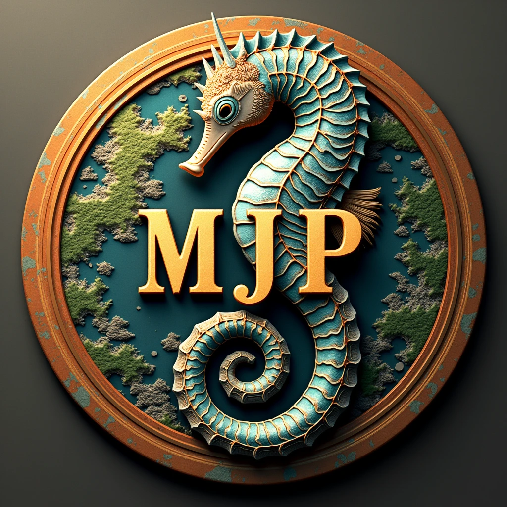 A logo design was created with the letters MJP in the center.. Seahorse design on the outer periphery. Japanese style、high quality, A luxurious image. In the center is a map of JAPAN、There are maps of MARASHIMA hidden all around..
Cropped background