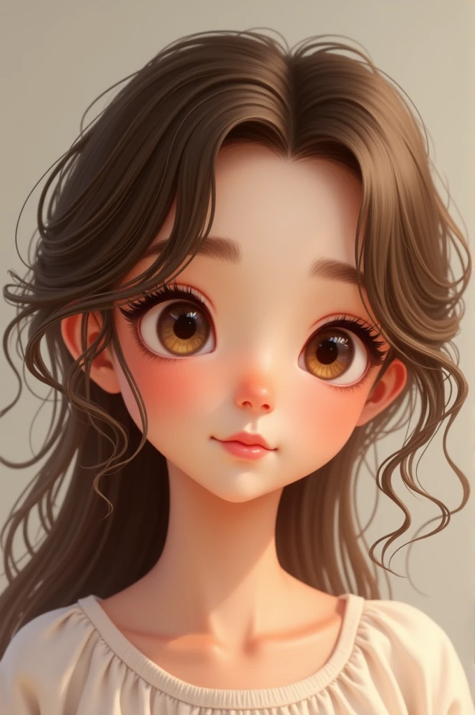 A cute girl with brown wavy hair and brown eyes