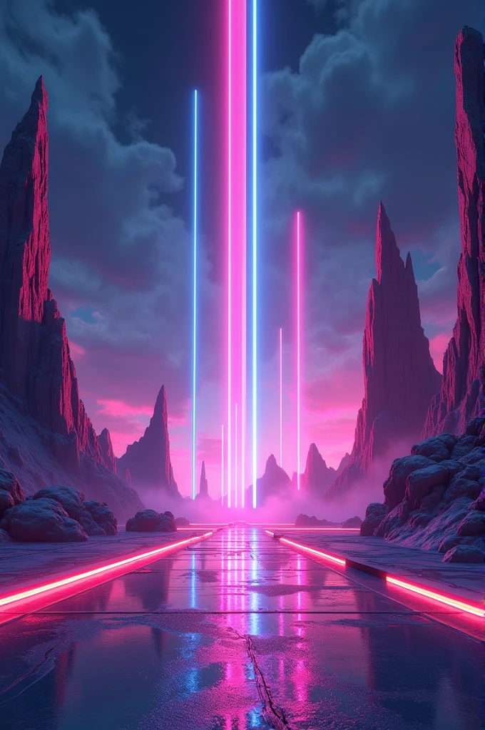 3D render abstract futuristic neon background with glowing ascending lines. Fantastic --ar 3:2