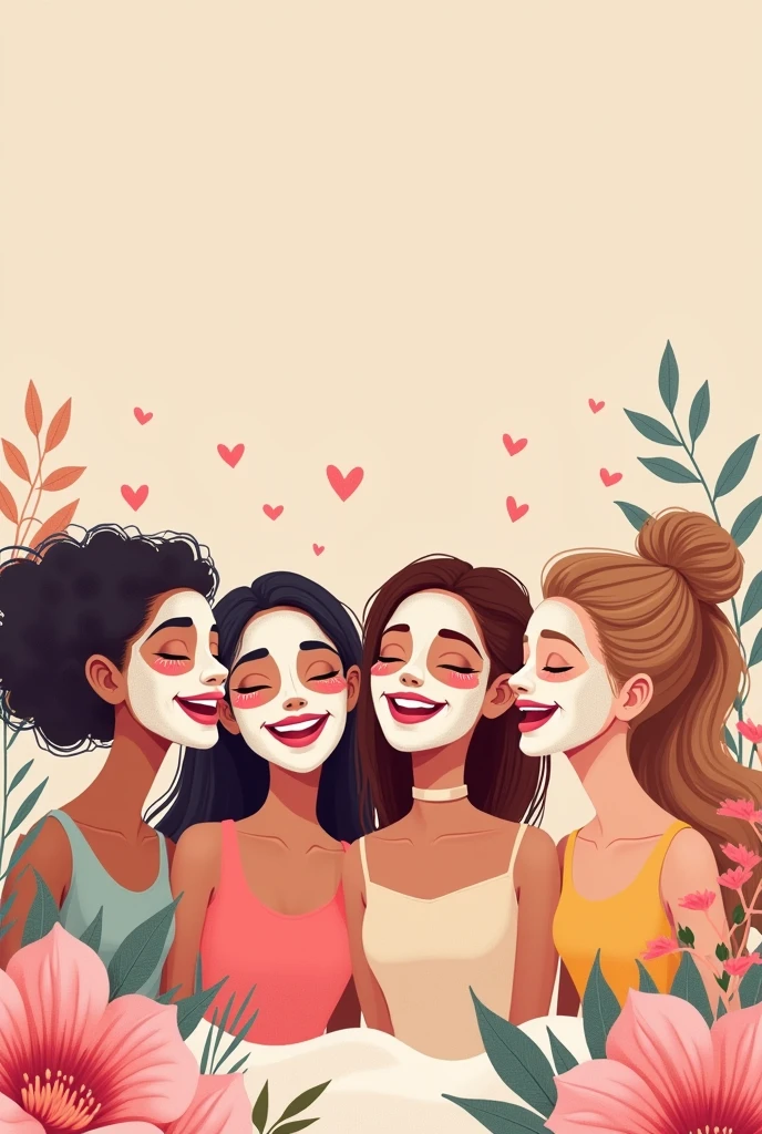 Playful  Banner of four women with applied face mask