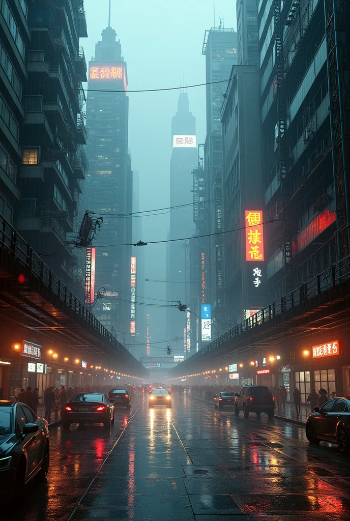 Photographic grade,Movie quality,Game CG wallpaper,A Hong Kong Cyber City in the Rain